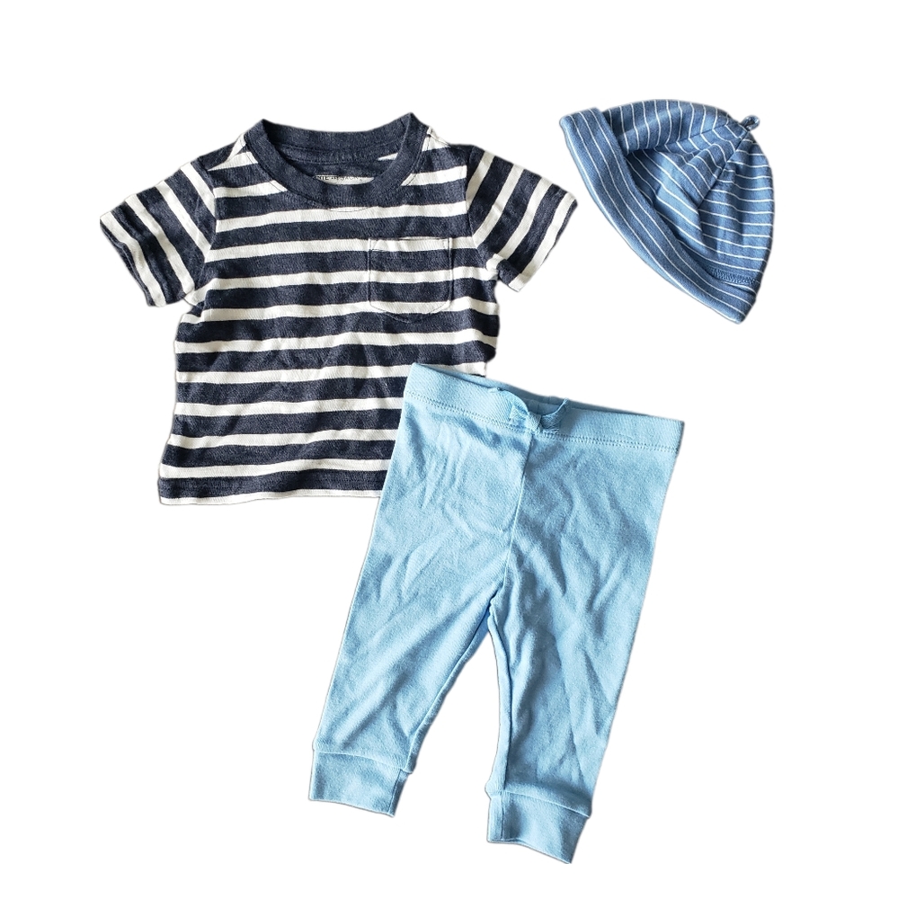 NWT Janie and Jack 3-6m Baby Bundle - Striped Tee, Pants and Hat
